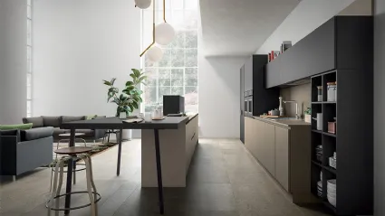 Cucina Design con isola XXL 04 in laccato opaco Ottawa e laminato Fenix Castoro di Astra