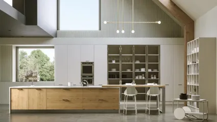 Cucina Moderna con isola in legno e laccato Melograno Allison di Le Fablier