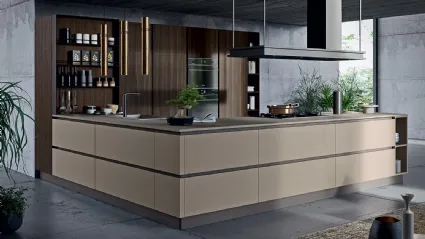 Cucina Moderna con penisola Zen 01 in laminato finitura Terranova e Rovere Indy di Astra