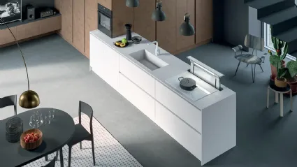 Cucina Moderna con penisola Zen 04 in laccato opaco Bianco e Rame di Astra