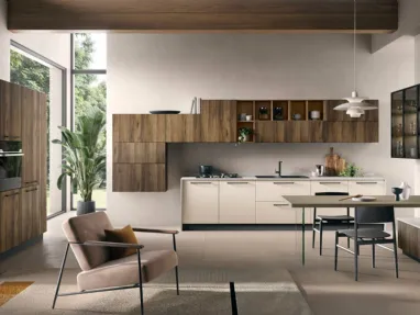 Cucina Moderna Bali in Rovere Tabacco e laccato Sahara di Evo Cucine