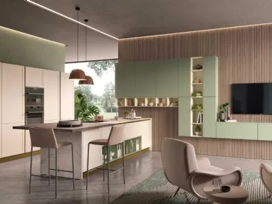 Cucina Moderna con penisola Bali Sahara e Verde di Evo Cucine