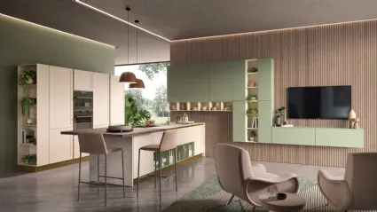 Cucina Moderna con penisola Bali Sahara e Verde di Evo Cucine