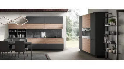 Cucina Moderna ad angolo Carima finitura Rovere nodato Miele e Grafite opaco di Evo Cucine