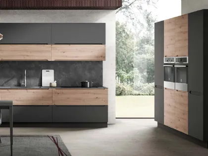 Cucina Moderna ad angolo Carima finitura Rovere nodato Miele e Grafite opaco di Evo Cucine