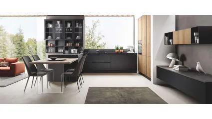 Cucina Moderna Diva in Pet finitura Nero opaco e laminato Rovere naturale di Evo Cucine