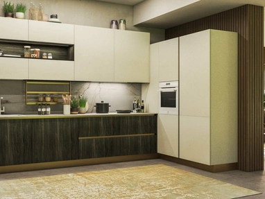 Cucina Moderna angolare Doha Canapa e Noce di Evo Cucine