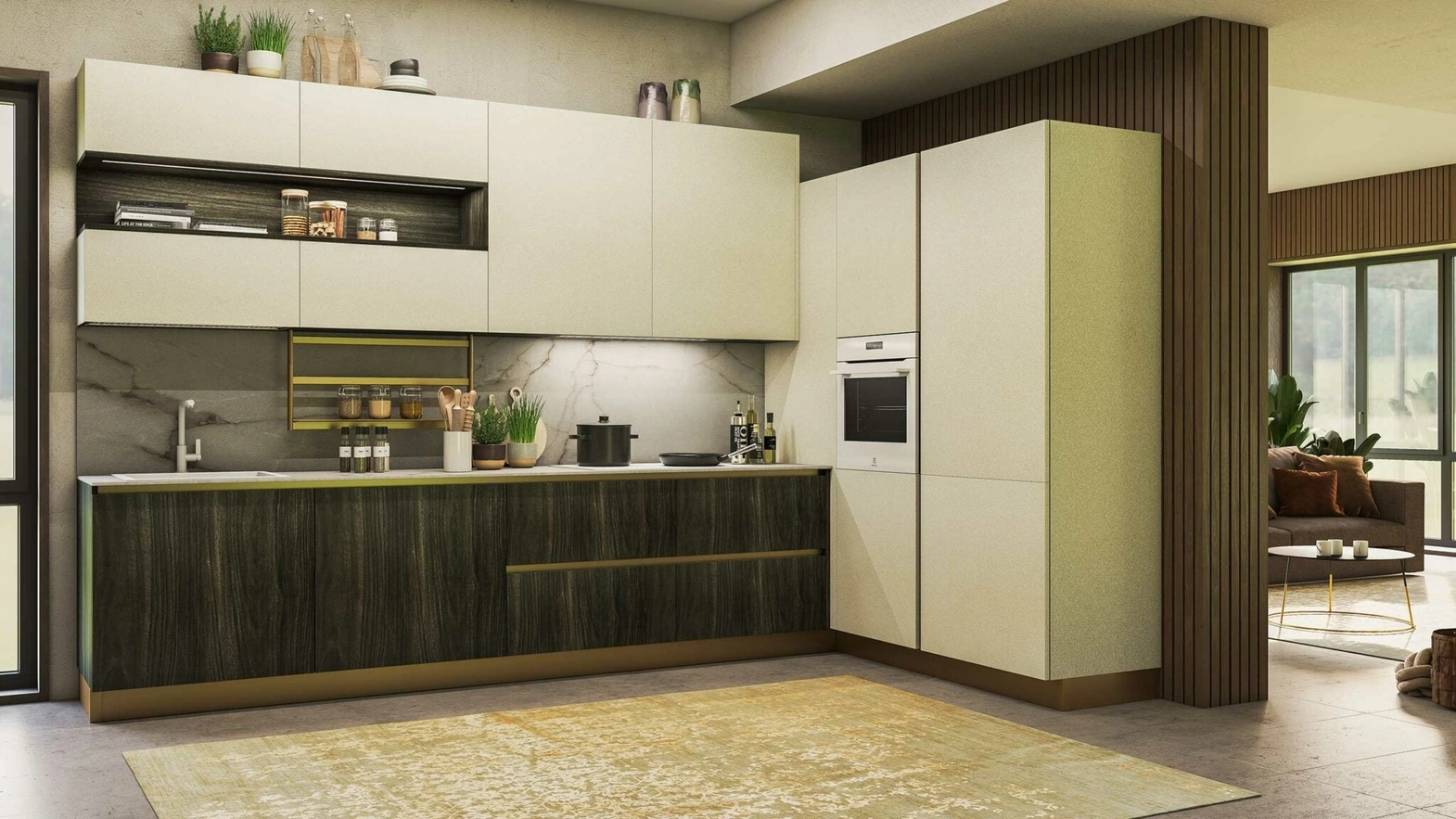 Cucina Moderna angolare Doha Canapa e Noce di Evo Cucine