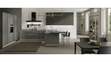 Cucina Moderna con penisola Eos in Gres Grey e Gres Calcite Nera di Evo Cucine