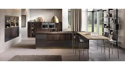 Cucina Moderna con isola Futura in melaminico finitura Antracite lucido e Rovere scuro di Evo Cucine