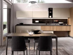 Cucina Moderna angolare Futura in melaminico finitura Corda opaco e Rovere Biondo di Evo Cucine