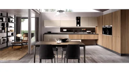 Cucina Moderna angolare Futura in melaminico finitura Corda opaco e Rovere Biondo di Evo Cucine