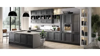 Cucina Moderna con penisola Gea in Frassino finitura Ardesia di Evo Cucine