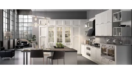 Cucina Moderna con isola Gea in Frassino finitura Bianco di Evo Cucine