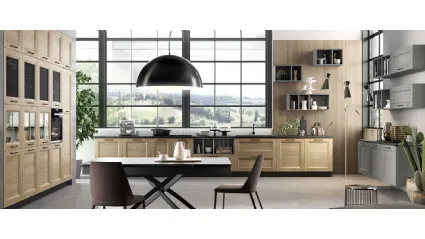 Cucina Moderna ad angolo Gea in Frassino finitura Rovere naturale e Grigio Fumo di Evo Cucine