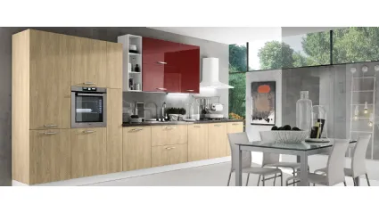 Cucina Moderna lineare Korinna in melaminico finitura Rovere Tortora e Bordeaux lucido di Evo Cucine