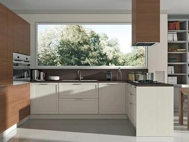 Cucina Moderna con penisola Melograno Composizione PM05 in legno di frassino di Le Fablier