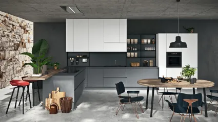 Cucina Moderna angolare con penisola Line 04 in laccato opaco Bianco e Bromo di Astra