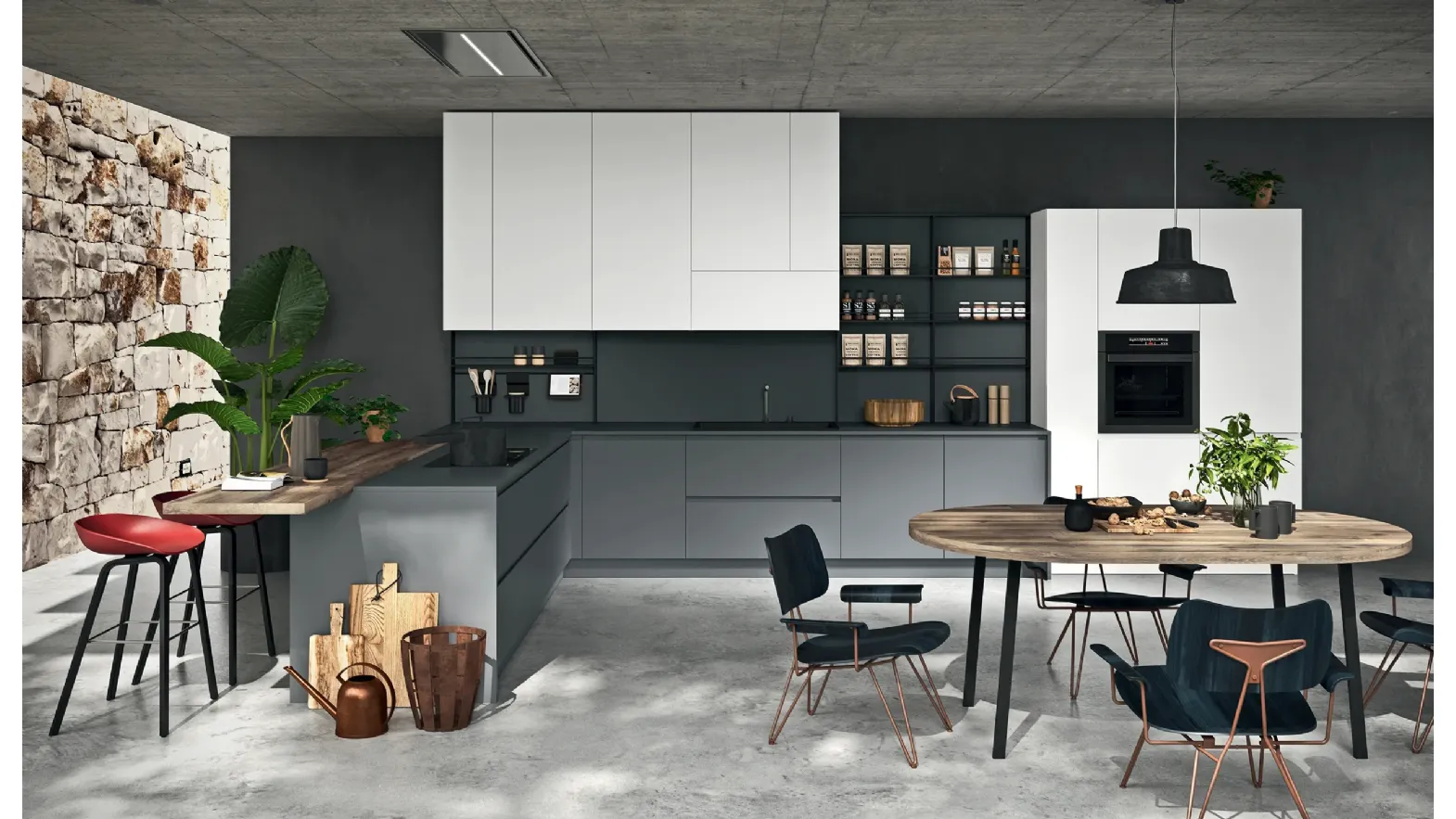 Cucina Moderna con penisola Line Moderno 18 di Astra