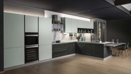 Cucina Moderna Micra in laccato Corda opaco e Gea in laccato Carbone di Evo Cucine