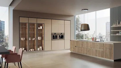 Cucina Moderna con isola Modula Line 04 in melaminico e laccato di Febal Casa