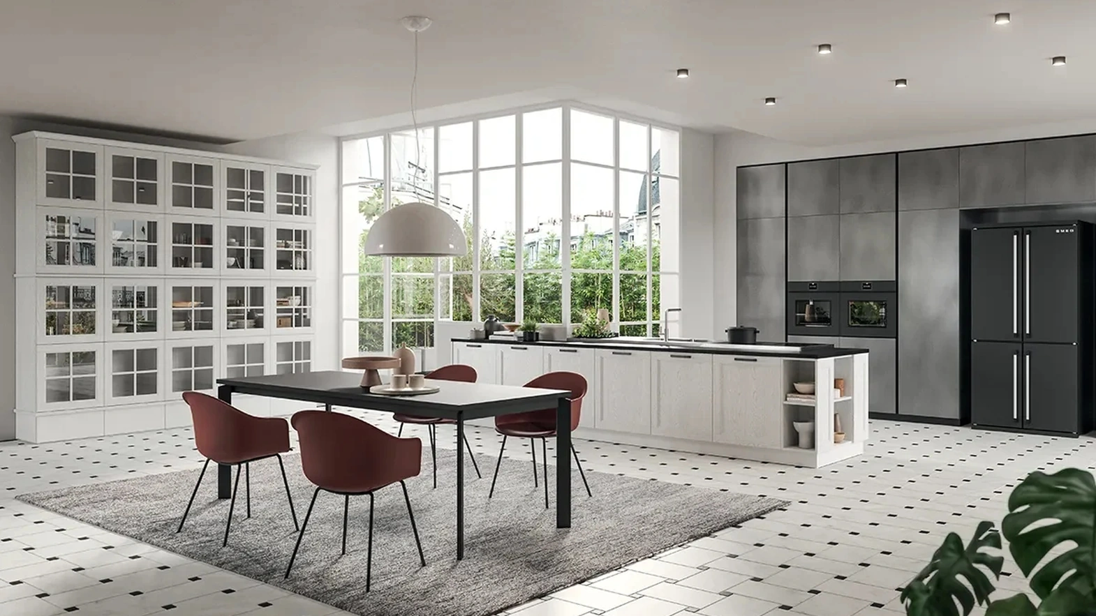 Cucina Moderna con penisola Old Line Elite 04 in legno e laccato metallico di Astra