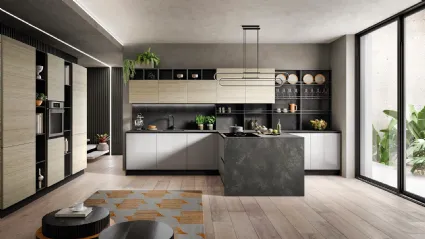 Cucina Moderna Rio Grigio e Olmo di Evo Cucine