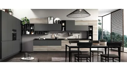Cucina Moderna ad angolo finitura Aria Rovere Corda e laccato Antracite opaco di Evo Cucine