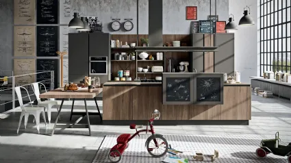 Cucina Moderna con isola SP-22 Industrial 03 in Noce Brianza e laccato di Astra