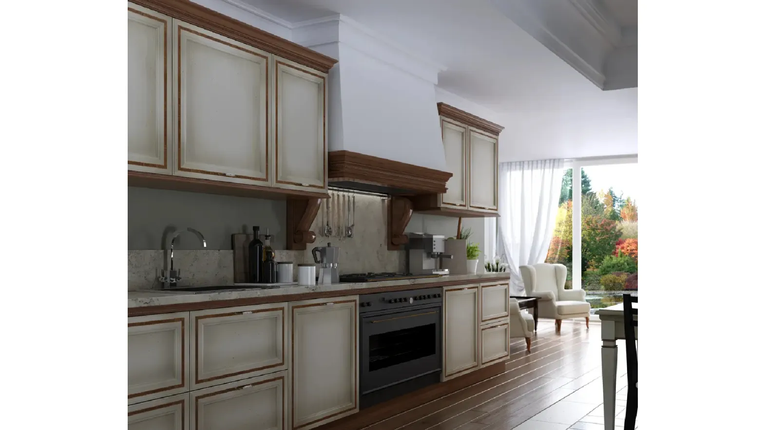 Cucina lineare Shabby Chic I Ciliegi composizione 06 di Le Fablier