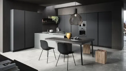 Cucina su misura con penisola Zen 03 in laminato finitura Canapa e Antracite di Astra