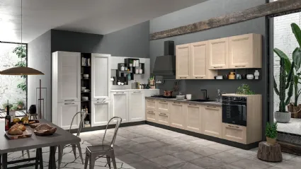Cucina su misura angolare Ego 05 in laminato finitura Frassino Naturale e Frassino Bianco di Astra