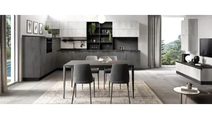 Cucina angolare su misura Futura in melaminico finitura Cemento scuro e Pietra Bianco di Evo Cucine