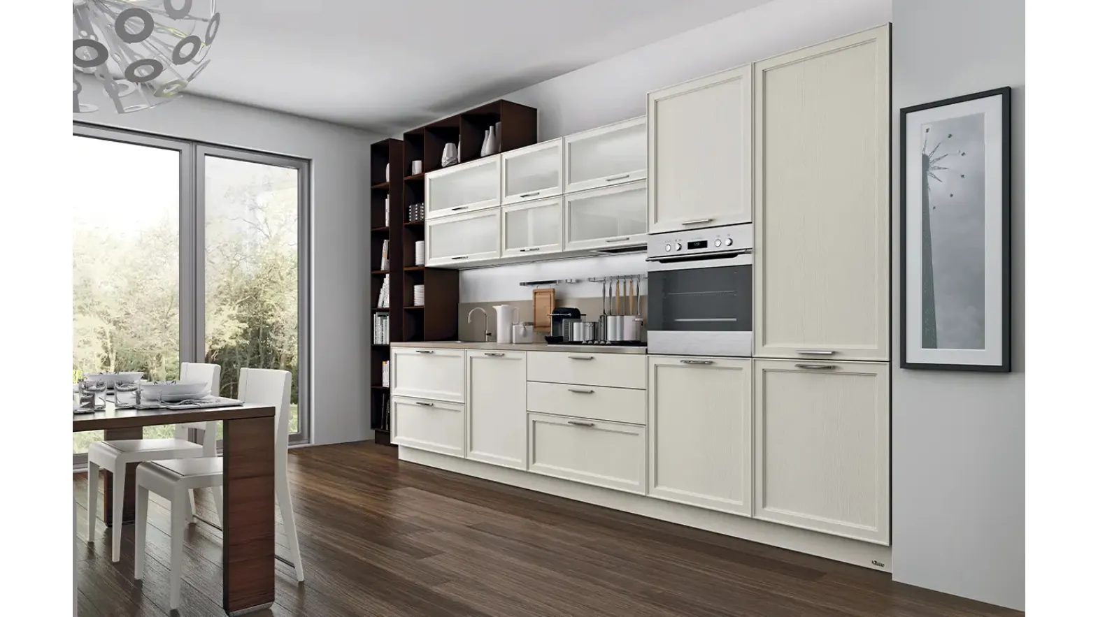 Cucina lineare su misura in legno laccato Bianco opaco Melograno Cucina composizione 01 di Le Fablier
