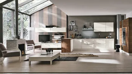 Cucina su misura con penisola in legno laccato Melograno composizione 02 di Le Fablier