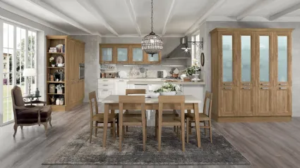 Cucina su misura con penisola Memory 05 finitura larice bianco e noce champagne di Febal Casa