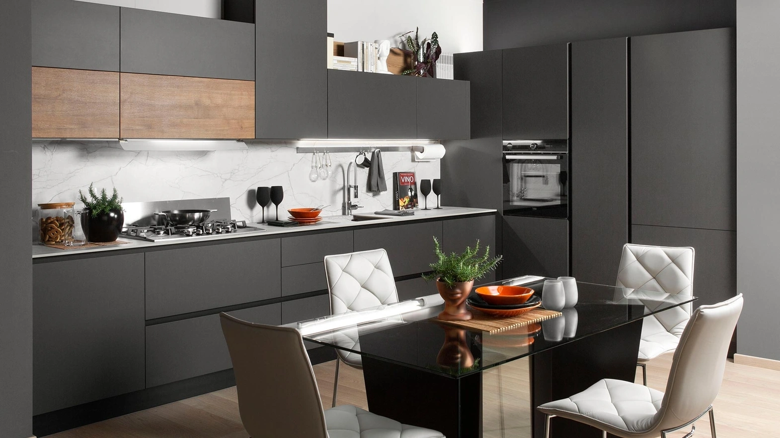 Cucina su misura Rio Fumo opaco e Rovere naturale di Evo Cucine
